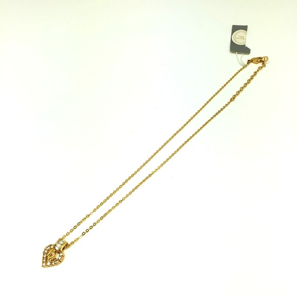 CHRISTIAN DIOR necklace gold logo heart rhinestone lady's accessories - Picture 2 of 8